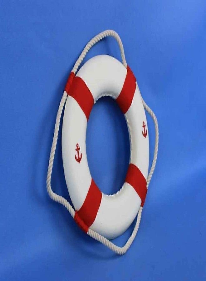 Handcrafted Nautical Decor طوق نجاة كلاسيكي أبيض مزخرف على شكل مرساة، مصنوع يدويًا من نماذج السفن، مع أشرطة حمراء، بطول 10 بوصات - زينة طوق النجاة - Image 4